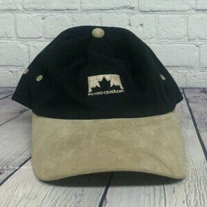 Vintage PETRO Canada Hat Baseball Cap Logo Embroidery Leather Bill Black 90s